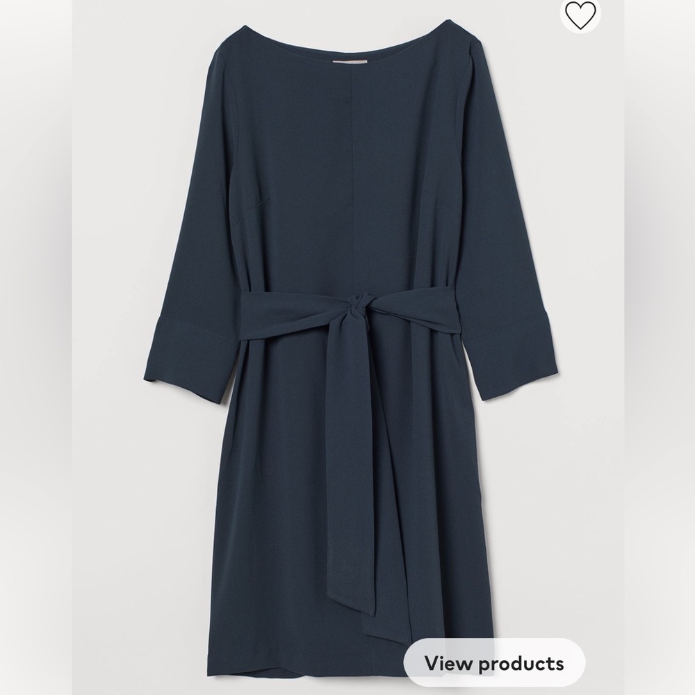 Dark Teal Boat Neck Tie Waist Dress
